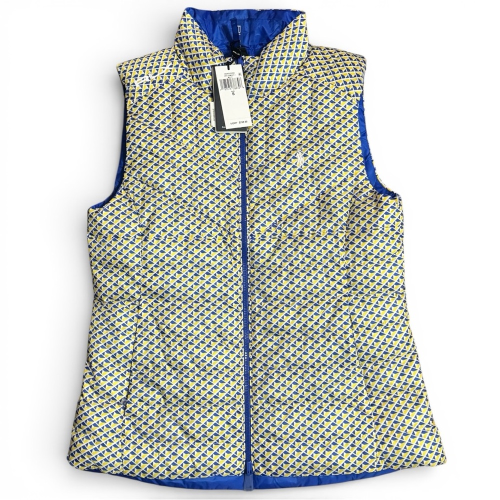 RLX Ralph Lauren Reversible Quilted Puffer Vest Golf Blue Yellow NWT Women’s S